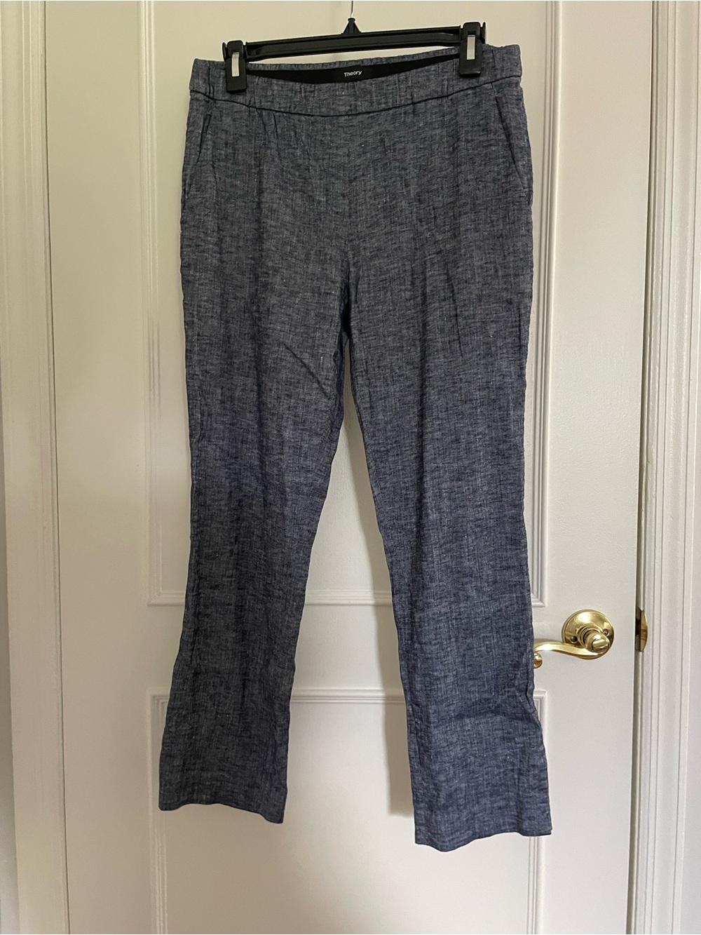 Theory Women's Blue Linen-Blend Pants, Relaxed Fit, Breathable Fabric, Size 6